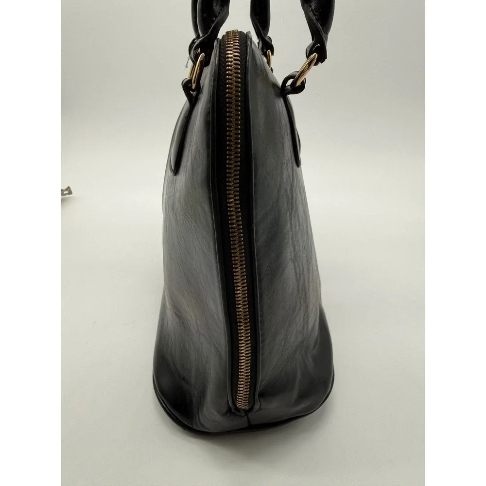 Harve Benard VTG Black Faux Leather Dome Satchel Handbag Gold Hardware High Shin